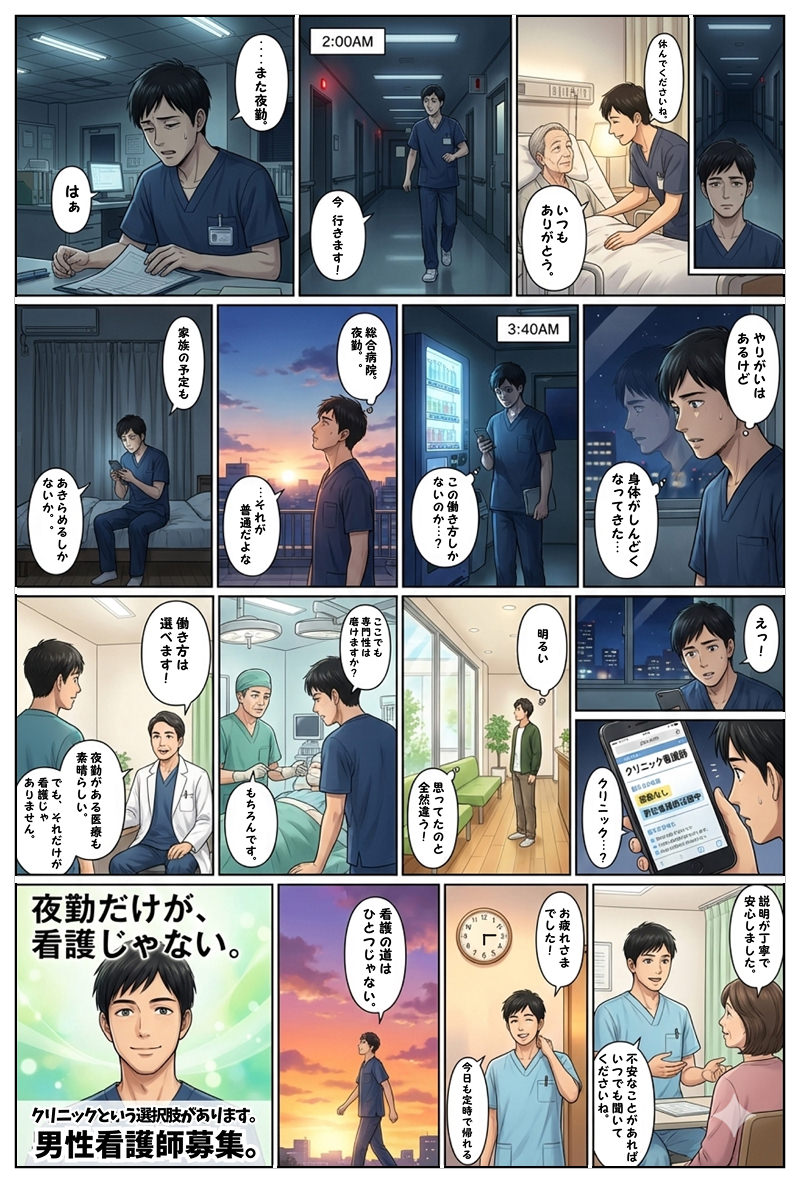 漫画でわかる！夜勤なし、充実した学びの場で働く。